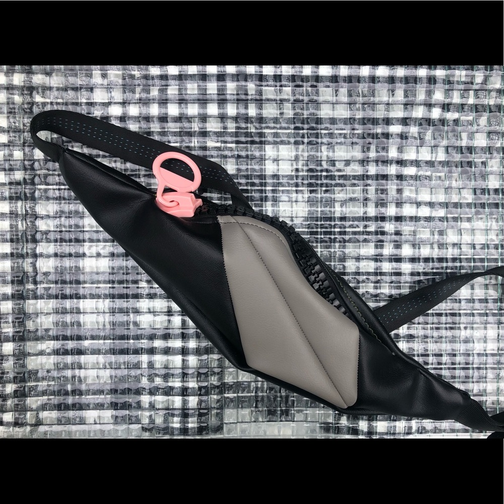 Cold Lips leather ((vegan)) fanny pack. Handmade in NC from reclaimed fabric.